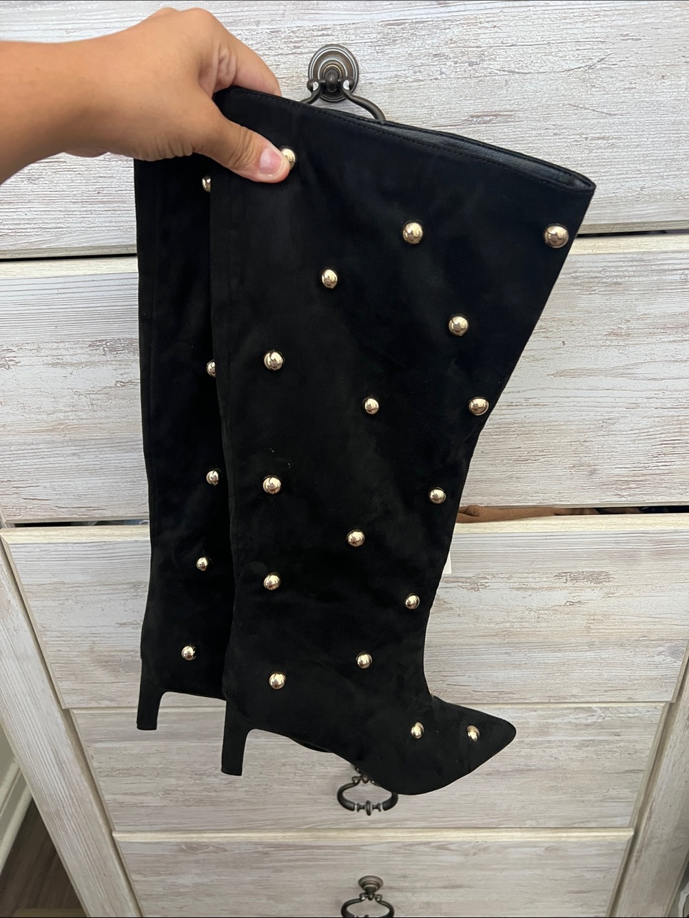 NWT Black Suede Studded Knee-High Women's Boots